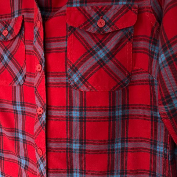 Duluth Trading Co. Plaid Long Sleeve Shirt Small EUC Red Blue Black Cotton Blend - Picture 9 of 14